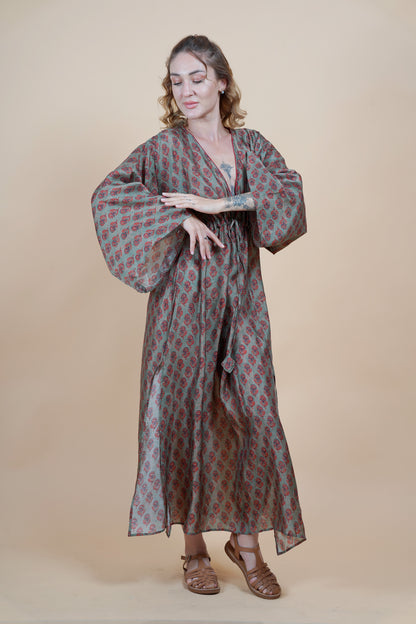 Long Kaftan - Mint paisley