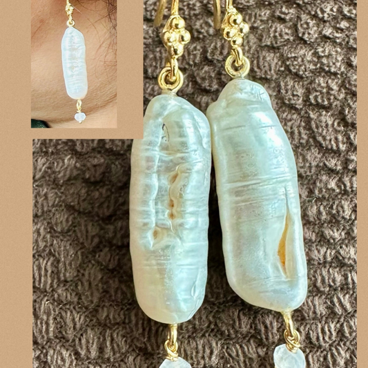 Oblong Shaped Pearl Drop Earrings