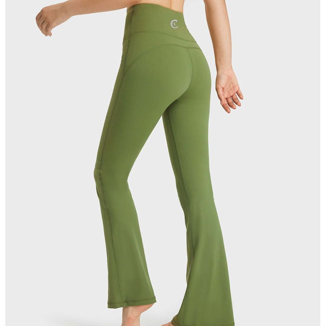 Olive Green High-Waist Bootcut Pants