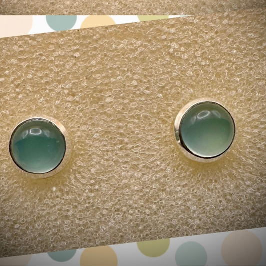 Ear Studs - Aqua Calcite Stone