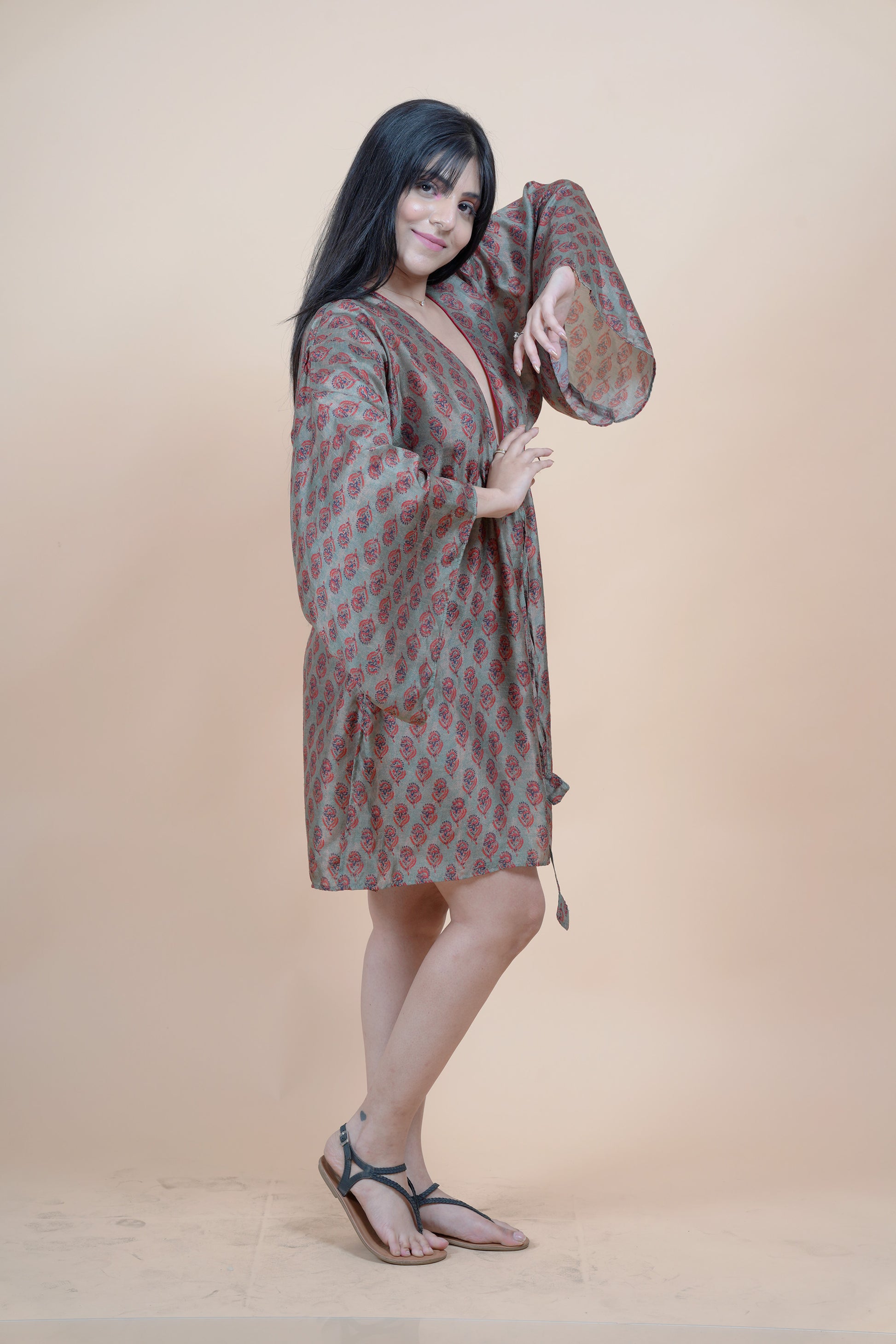 Bemberg Silk Mint Paisley Short Kaftan