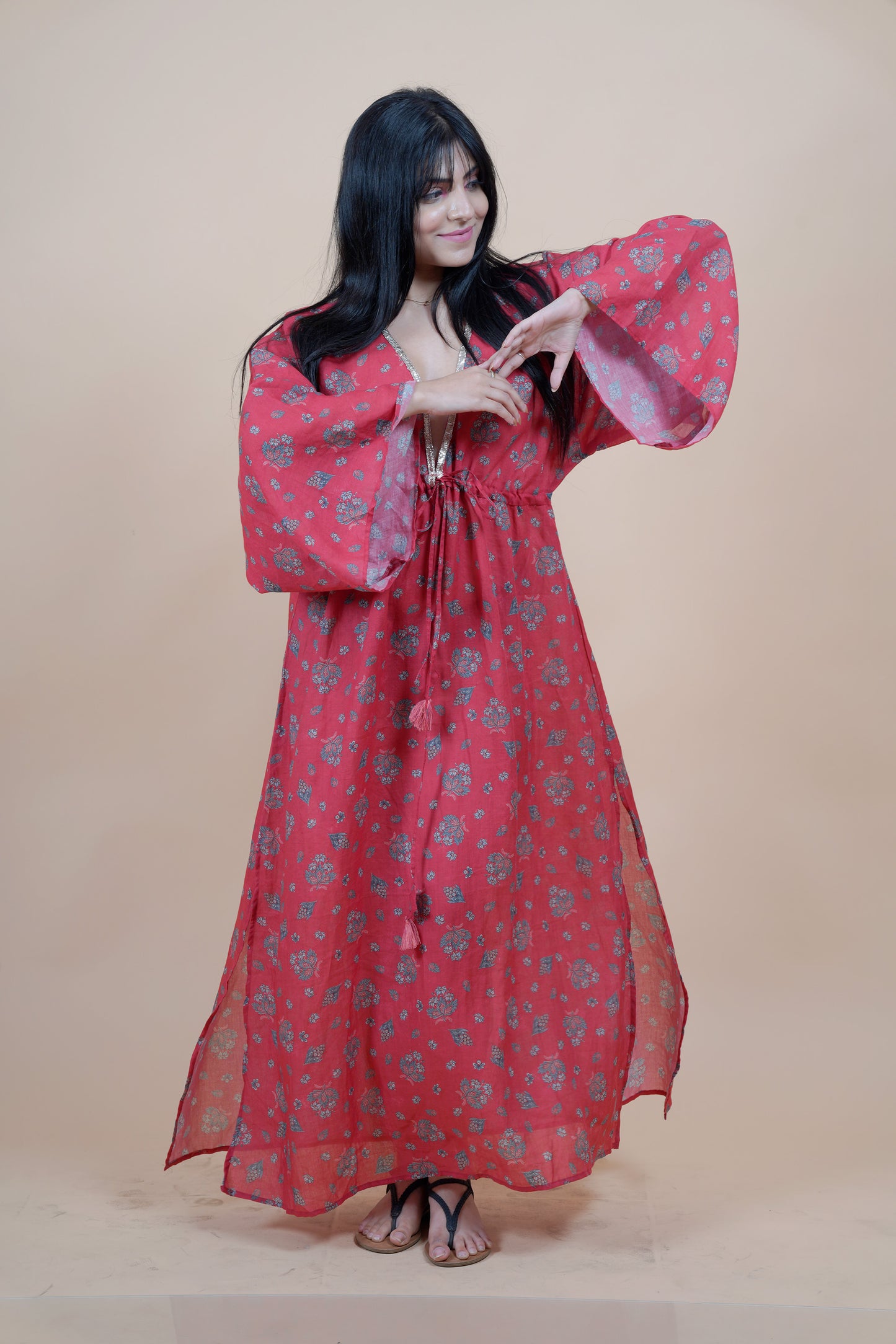 Crimson Red Long Kaftan