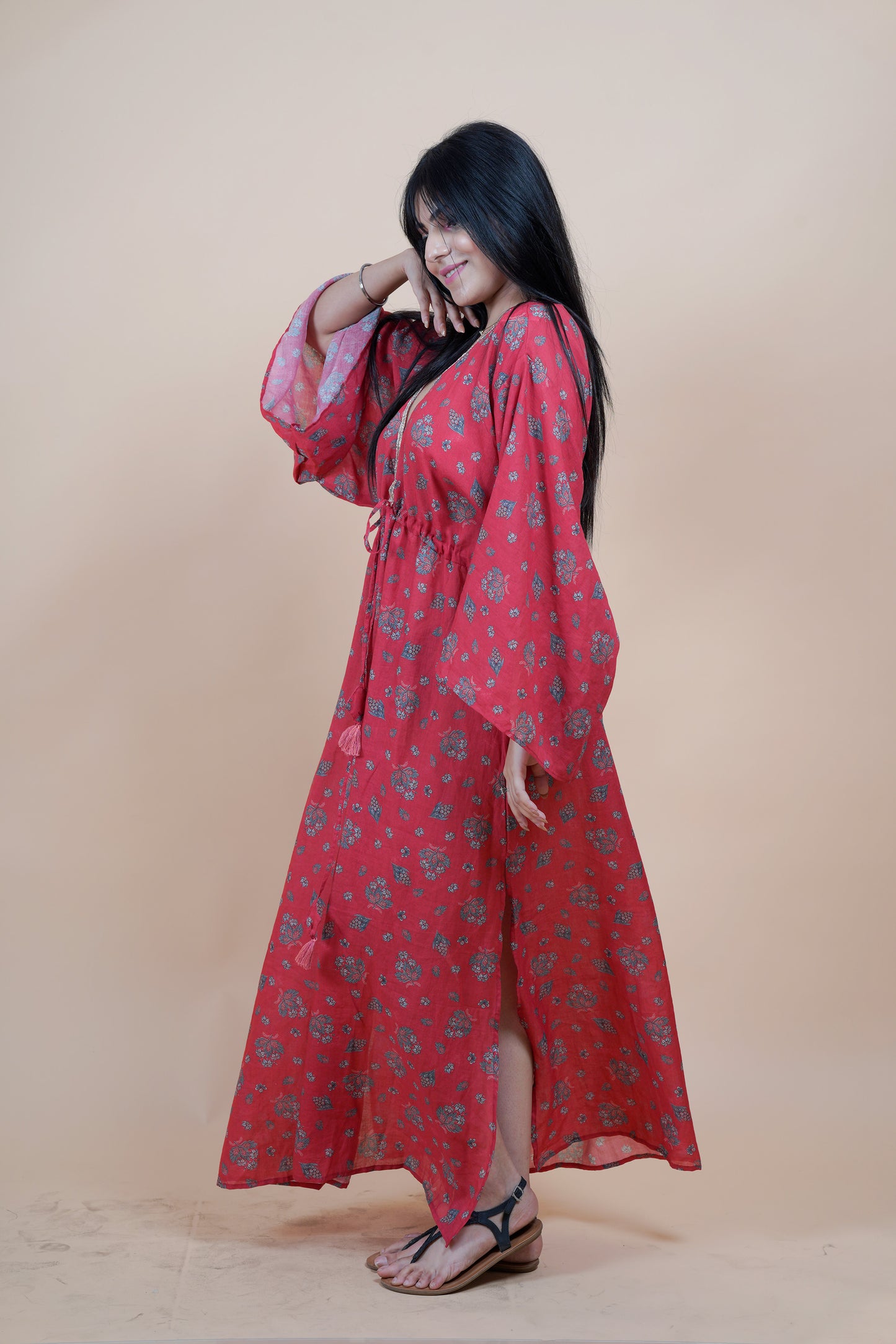 Crimson Red Long Kaftan For Women