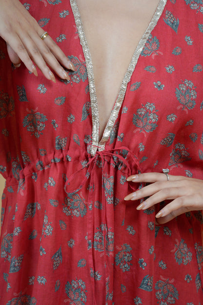 Long Kaftan - Crimson Red Elegance