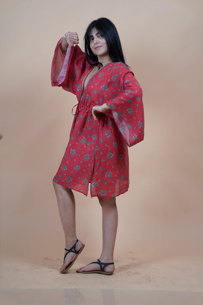 Crimson Red Elegance Short Kaftan For Women