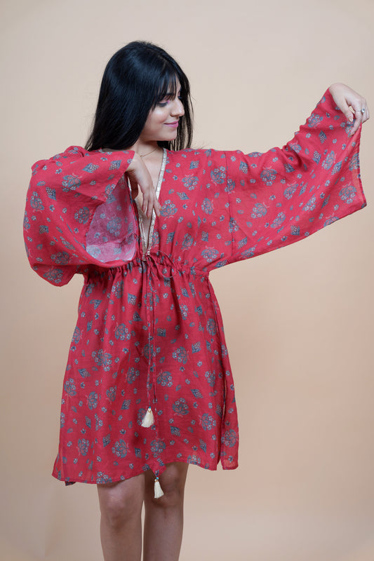 Short Kaftan - Crimson Red Elegance