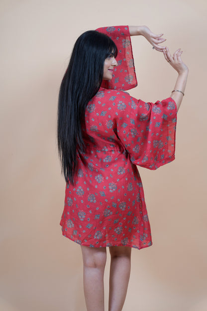 Short Kaftan - Crimson Red Elegance