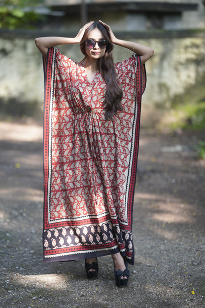 Paisley Elegance - Red n Black Kaftan