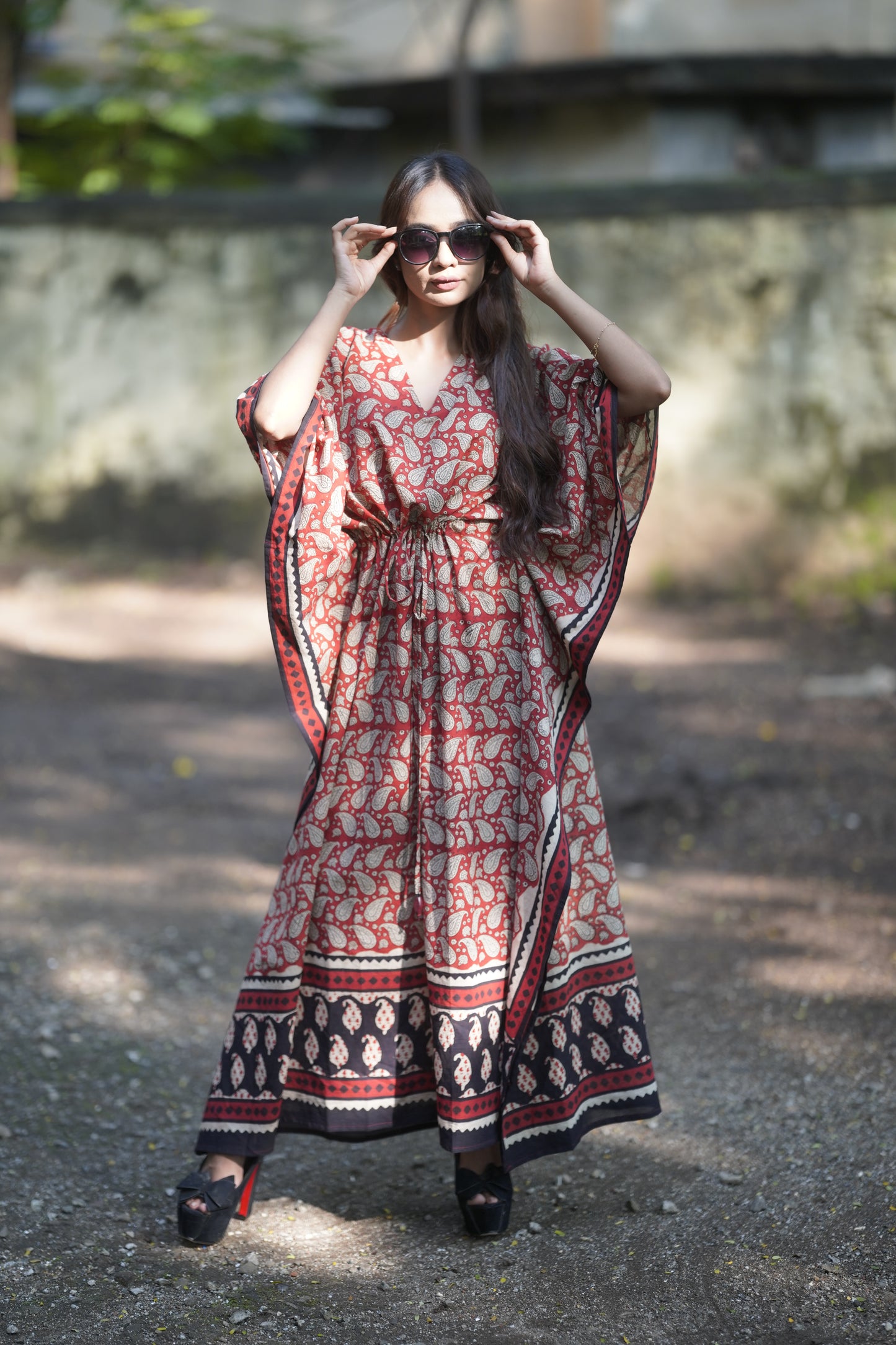 Paisley Elegance - Red n Black Kaftan