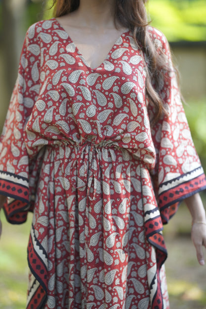 Paisley Elegance - Red n Black Kaftan