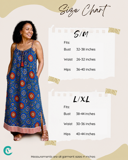 Floral Blue Cotton Spaghetti Dress