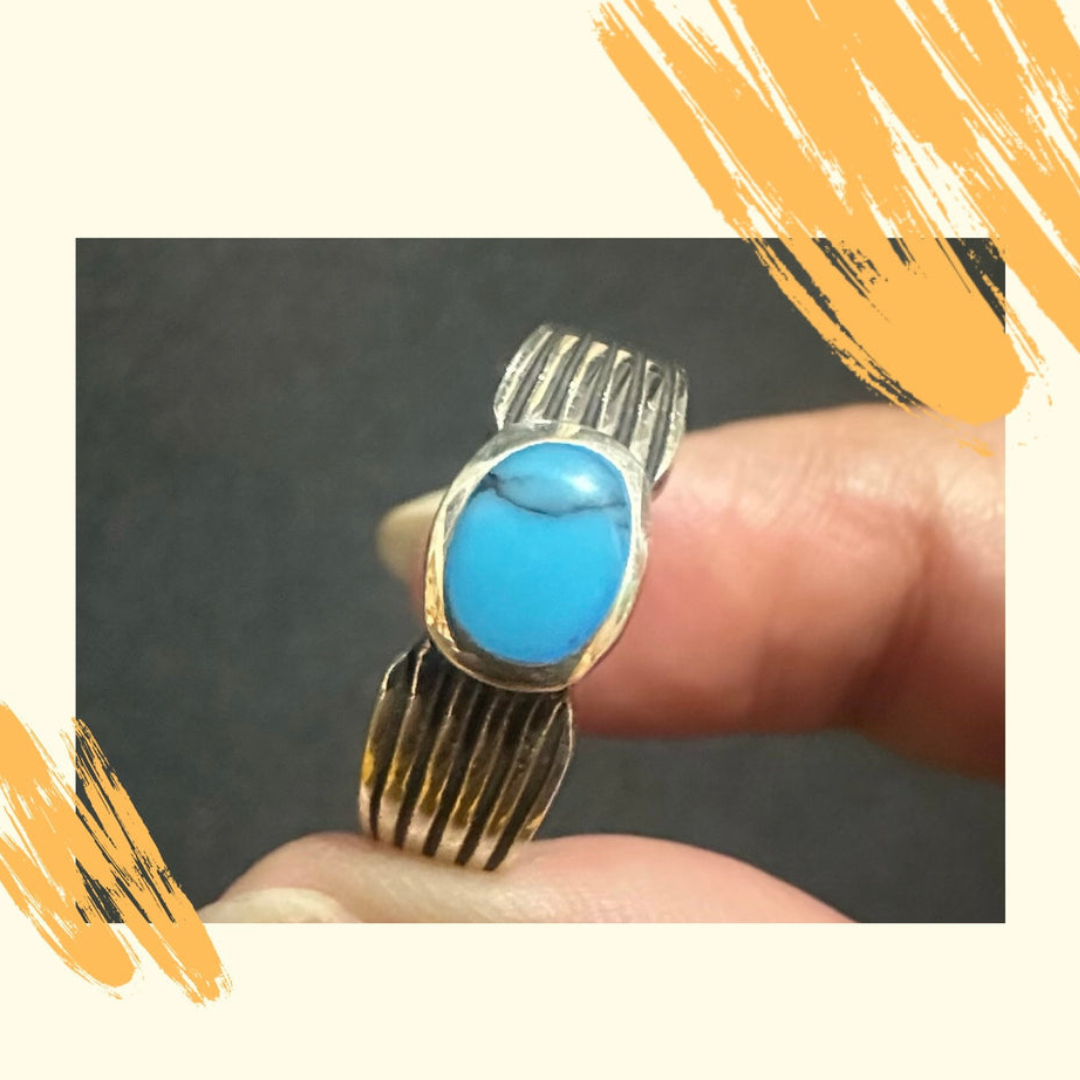 Pin Striped Blue Stone Set Ring