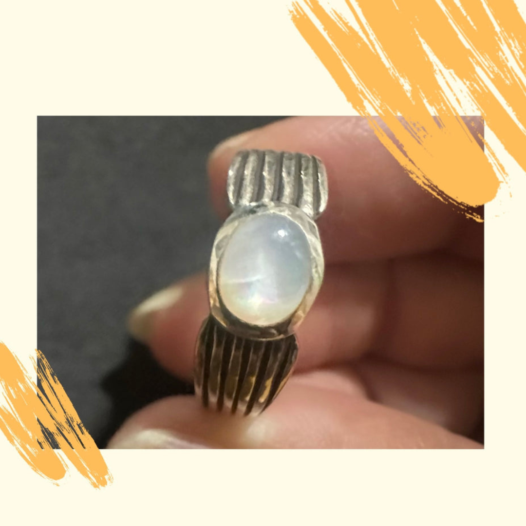 White Pearl Pin Striped Stone Set Ring