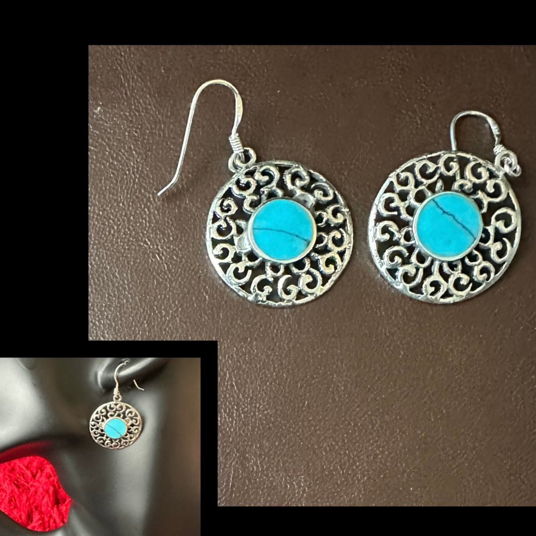 Circular Turquoise Drop with Filigree Work